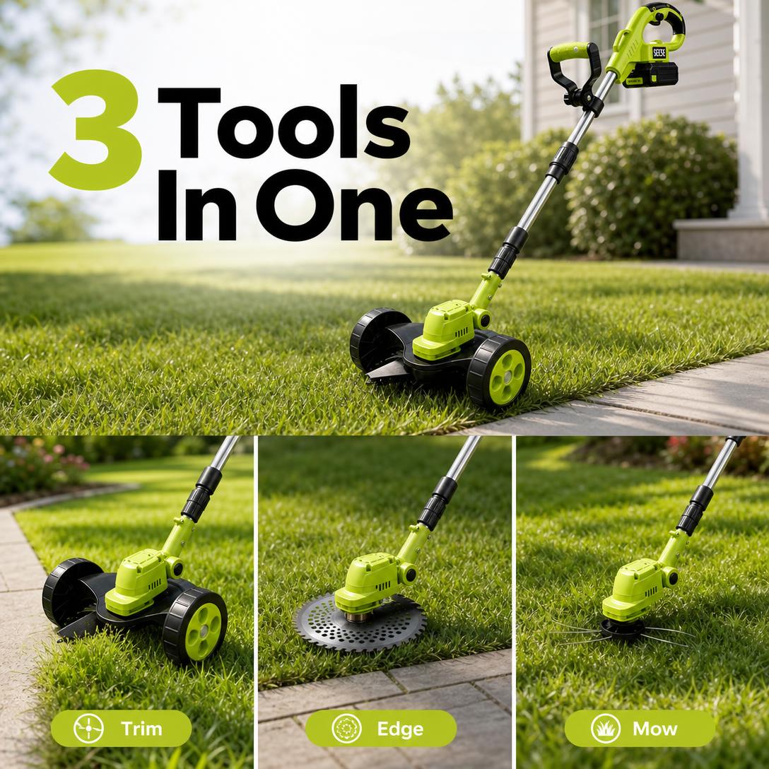 Three in one trimming edging and mowing