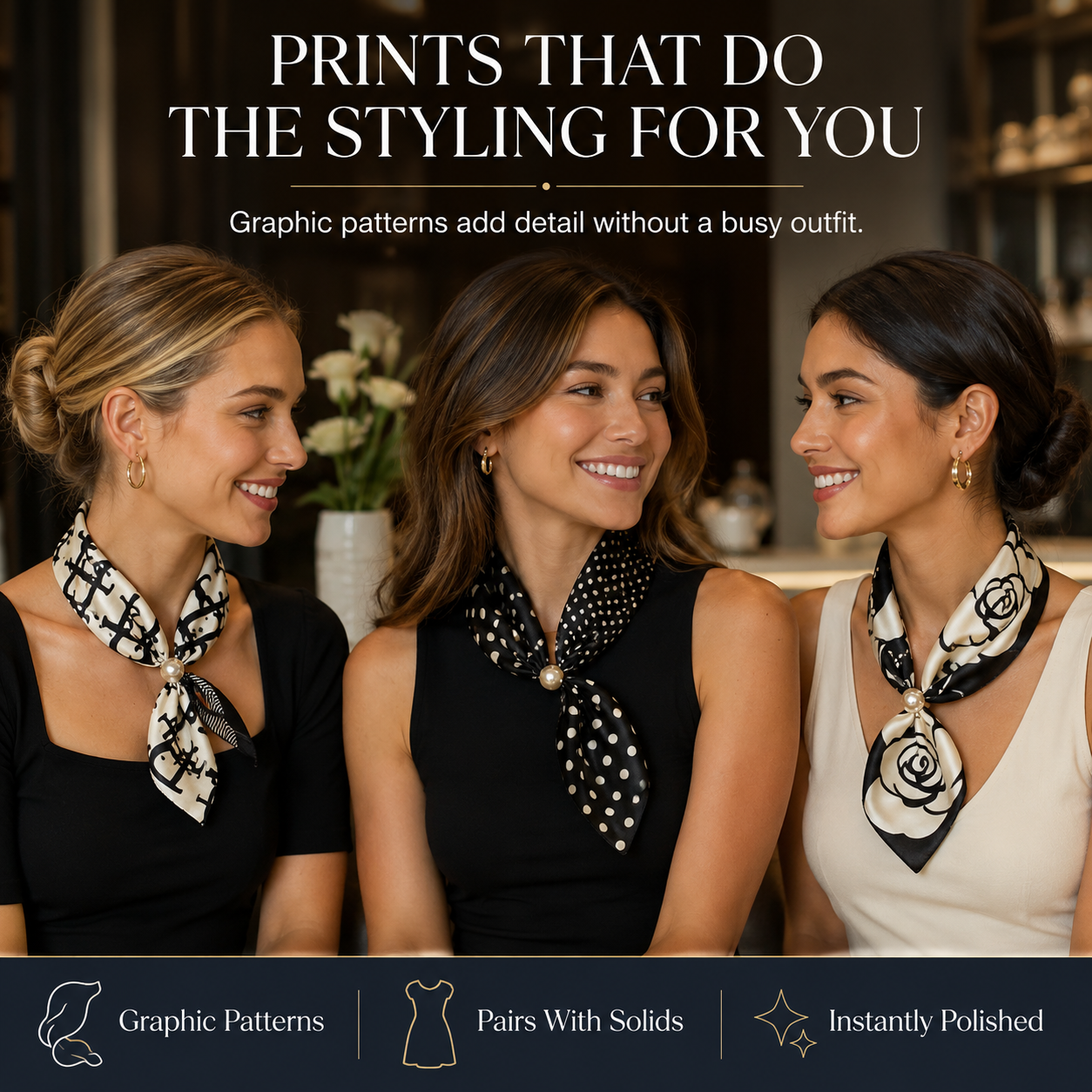 Graphic pattern options of pearl magnetic scarf