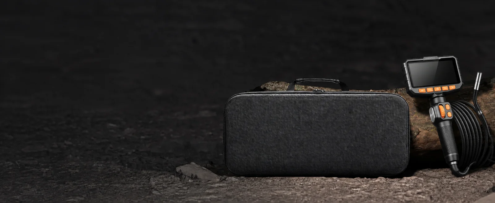 Mekrivo C50 inspection camera with carrying case in a workshop storage scene