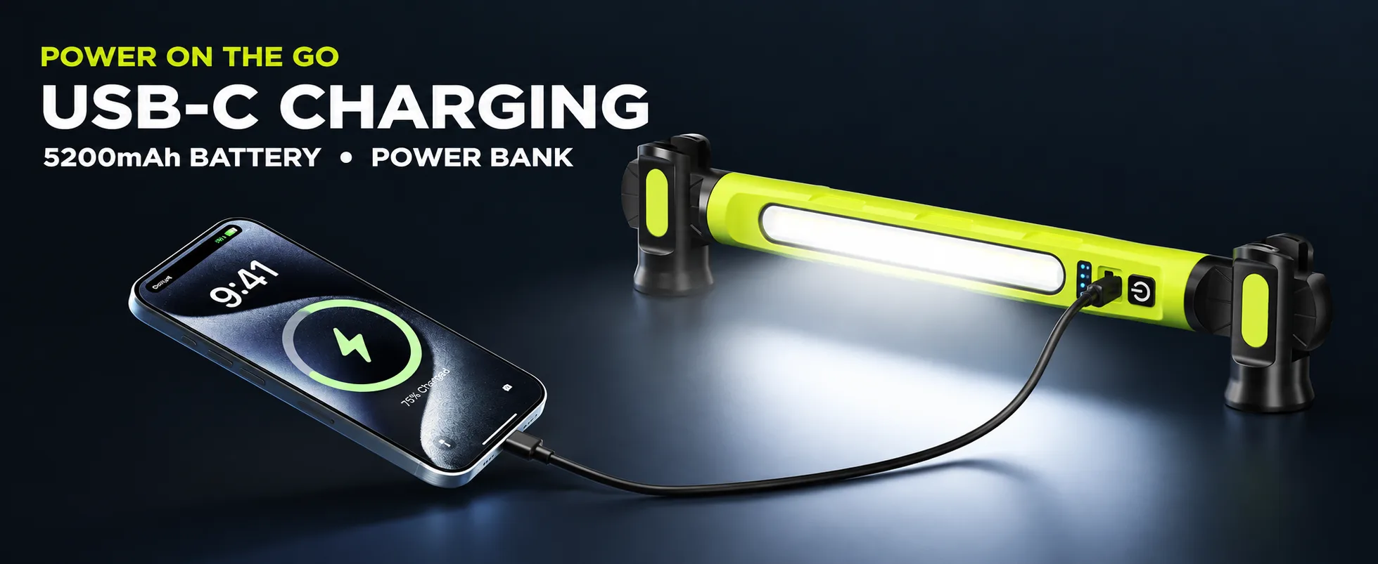 USB-C rechargeable 5200mAh power bank work light
