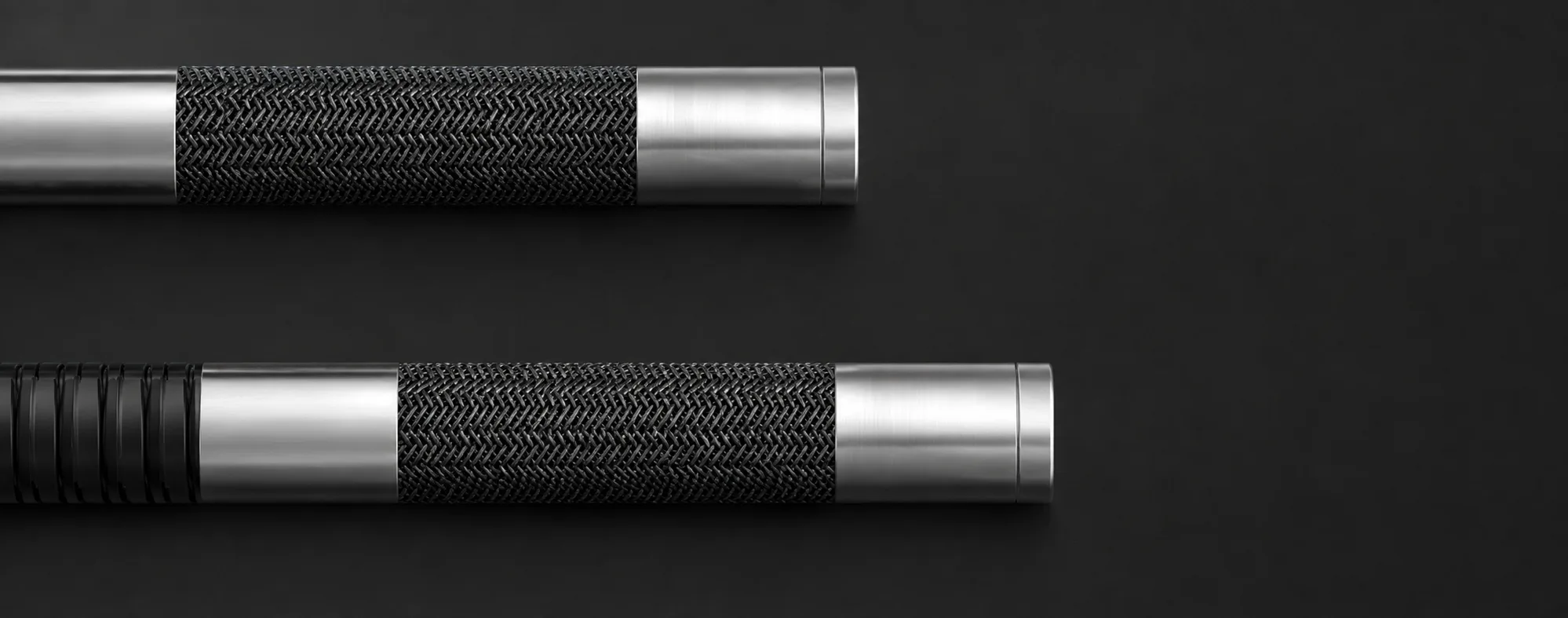 Two straight views of the METRAVOR M90 6 mm tungsten-wire braided inspection probe on a dark background