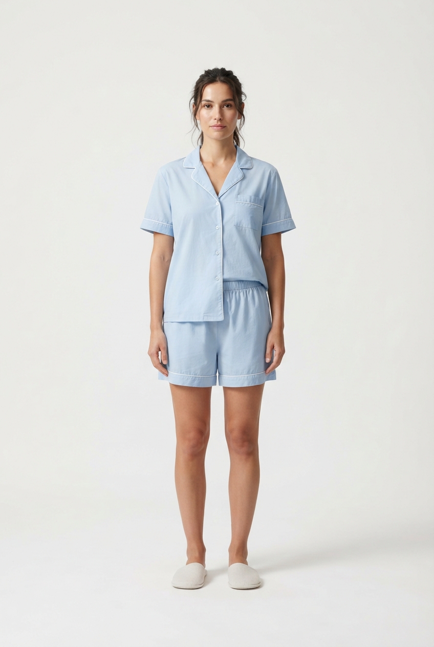 Women cotton camisole pajama set in light blue