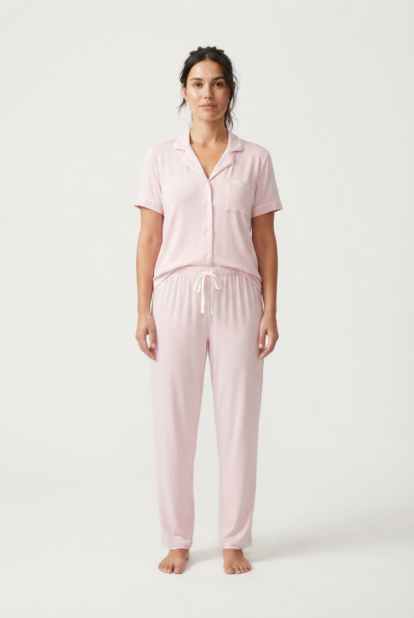 Women classic long-sleeve cotton pajama set in light pink