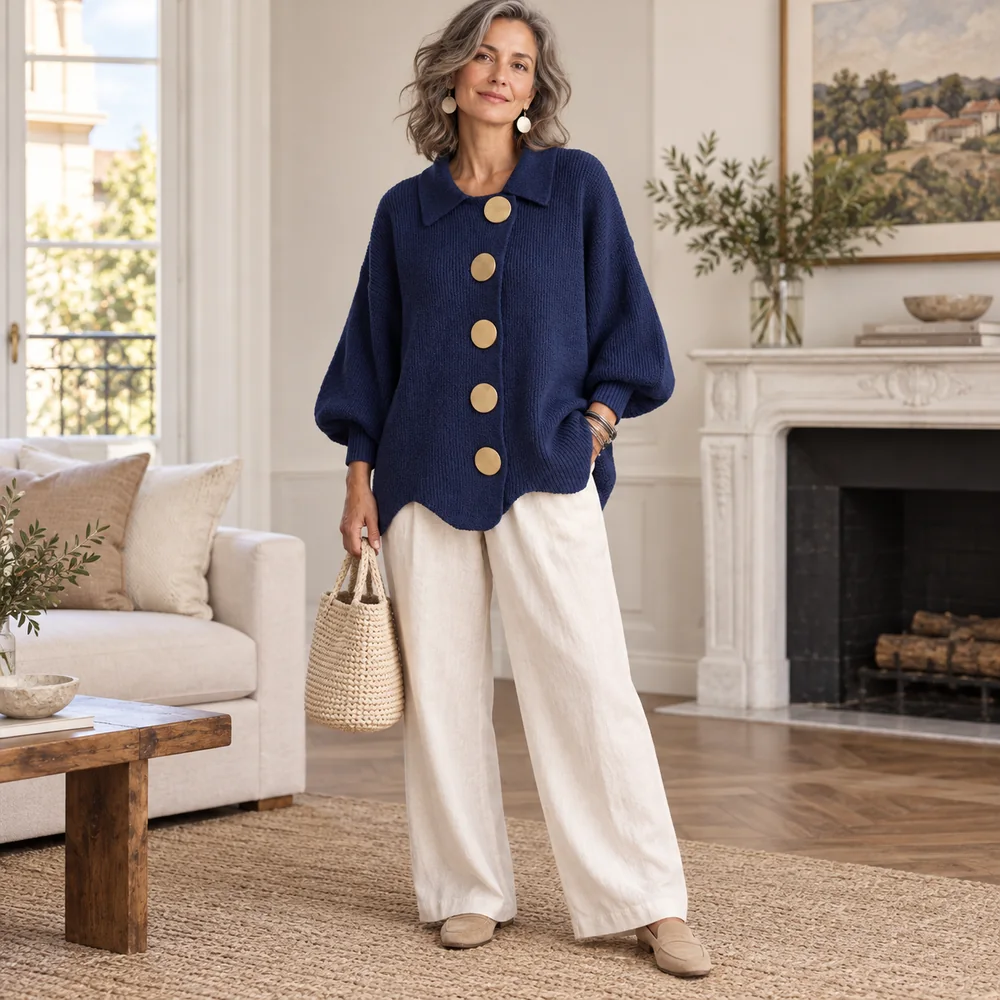 Women's V-Neck Button-Front Knit Cardigan full product view