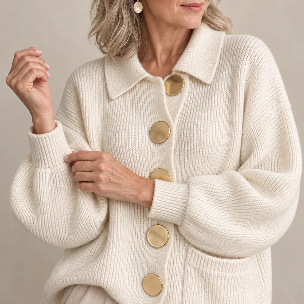 Women's V-Neck Button-Front Knit Cardigan material and construction detail