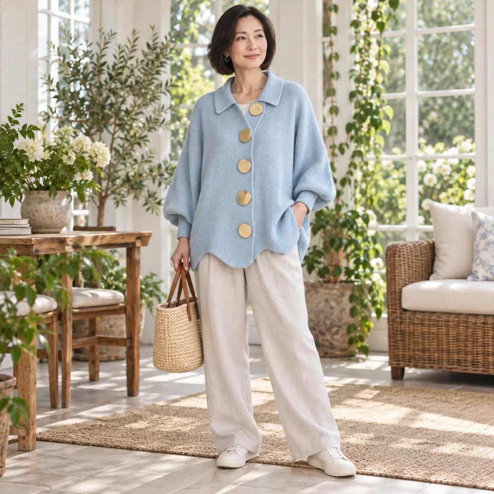 Women's V-Neck Button-Front Knit Cardigan alternate colour front view