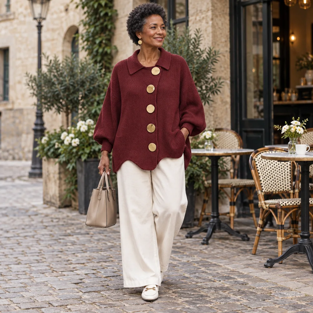 Women's V-Neck Button-Front Knit Cardigan full silhouette view