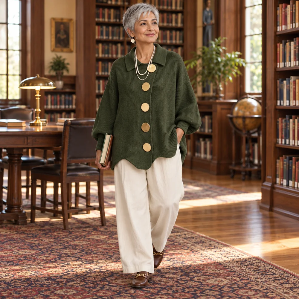 Women's V-Neck Button-Front Knit Cardigan rear or additional colour view