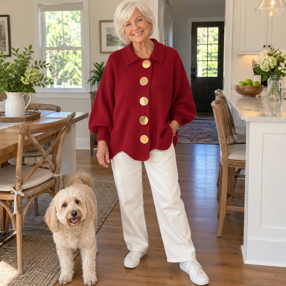 Women's V-Neck Button-Front Knit Cardigan editorial colour perspective