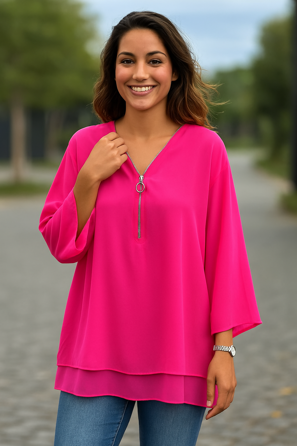 Jacqueline | Chiffon Zipper Blouse