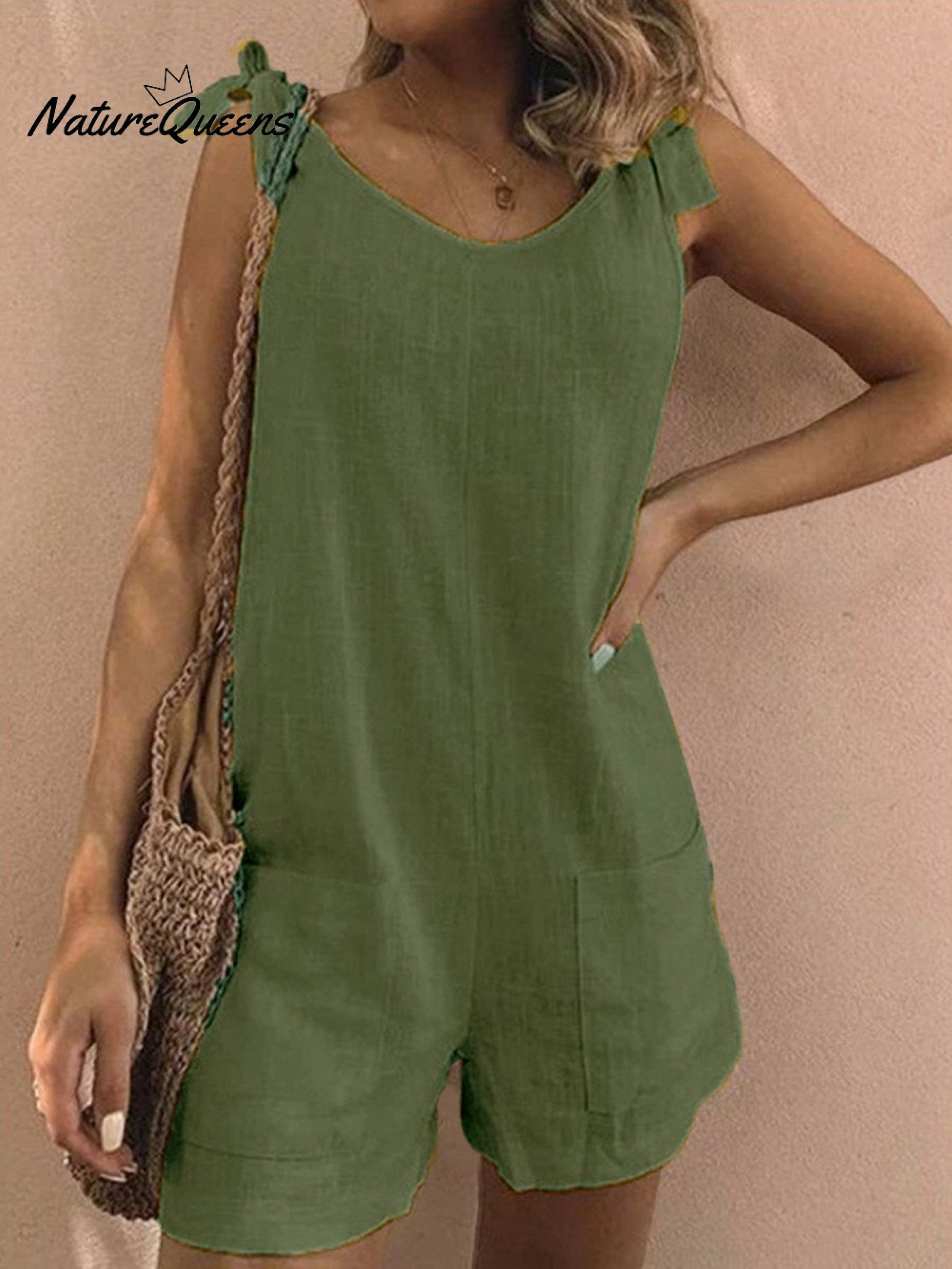 Women's Cotton Overalls Casual Sleeveless Shorts Romper Jumpsuit