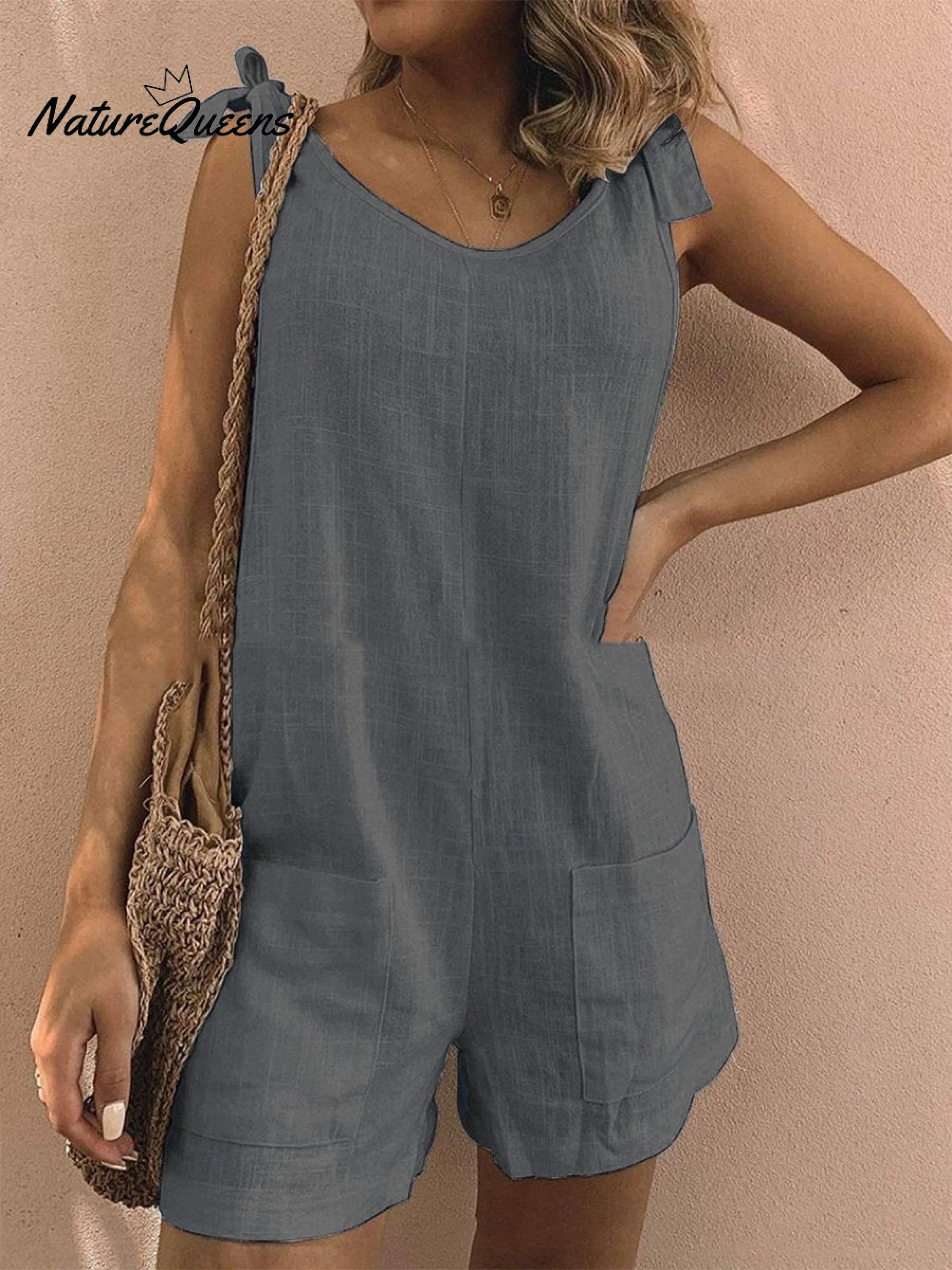 Women's Cotton Overalls Casual Sleeveless Shorts Romper Jumpsuit