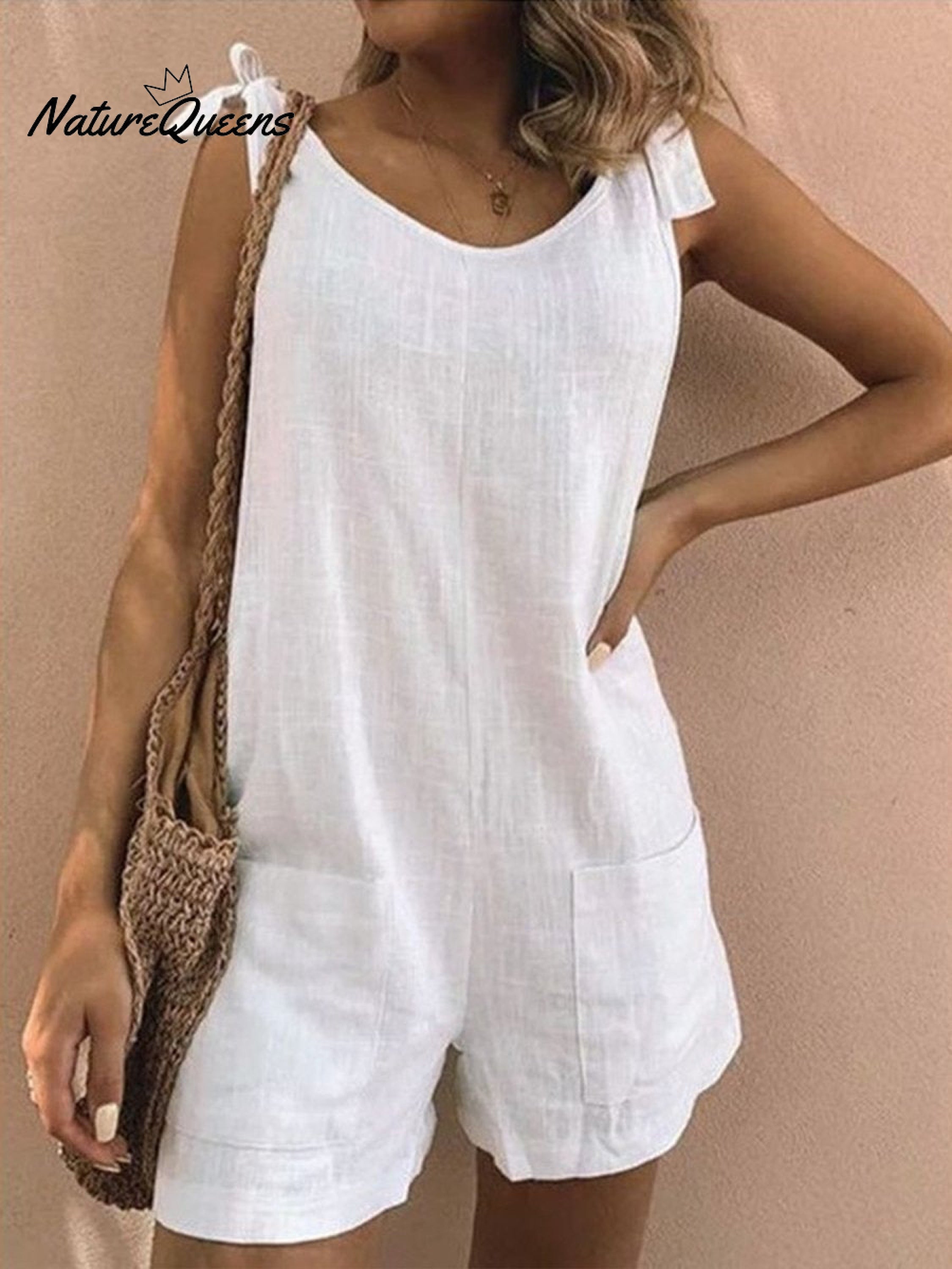 Women's Cotton Overalls Casual Sleeveless Shorts Romper Jumpsuit