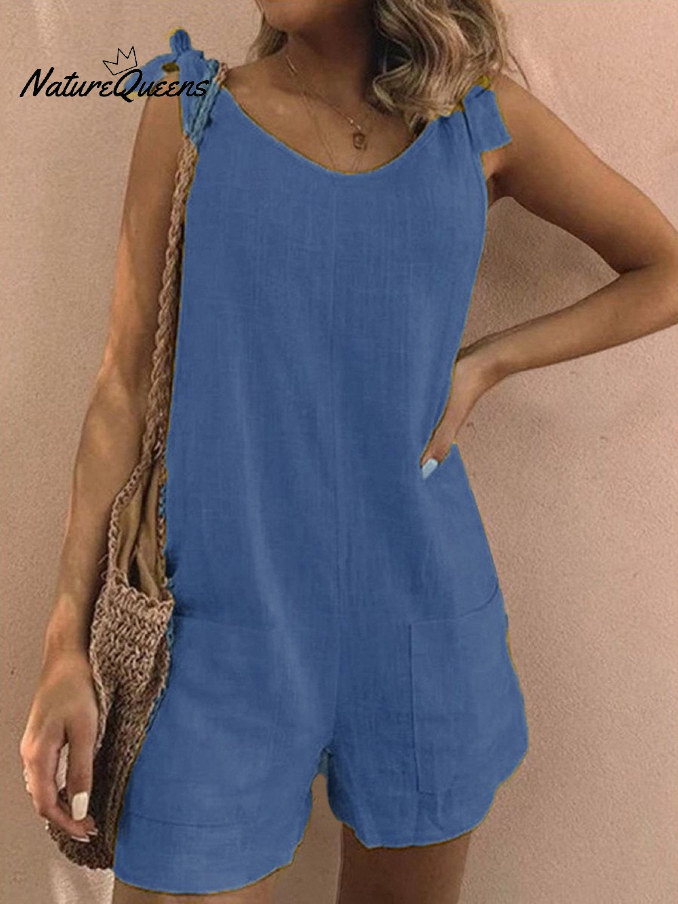 Women's Cotton Overalls Casual Sleeveless Shorts Romper Jumpsuit