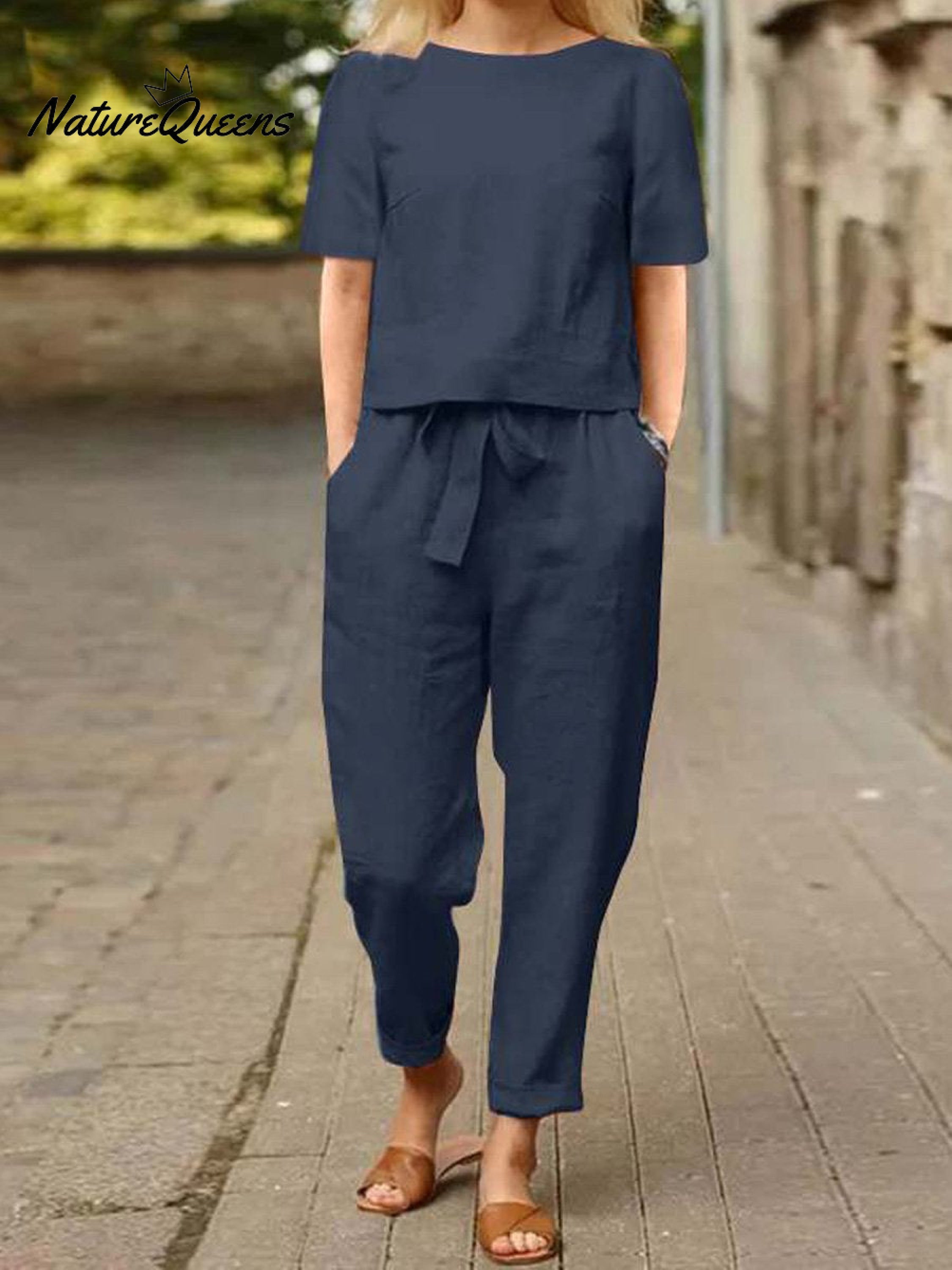 Cotton and Linen Summer Half-Sleeve Oversized Homewear Suit