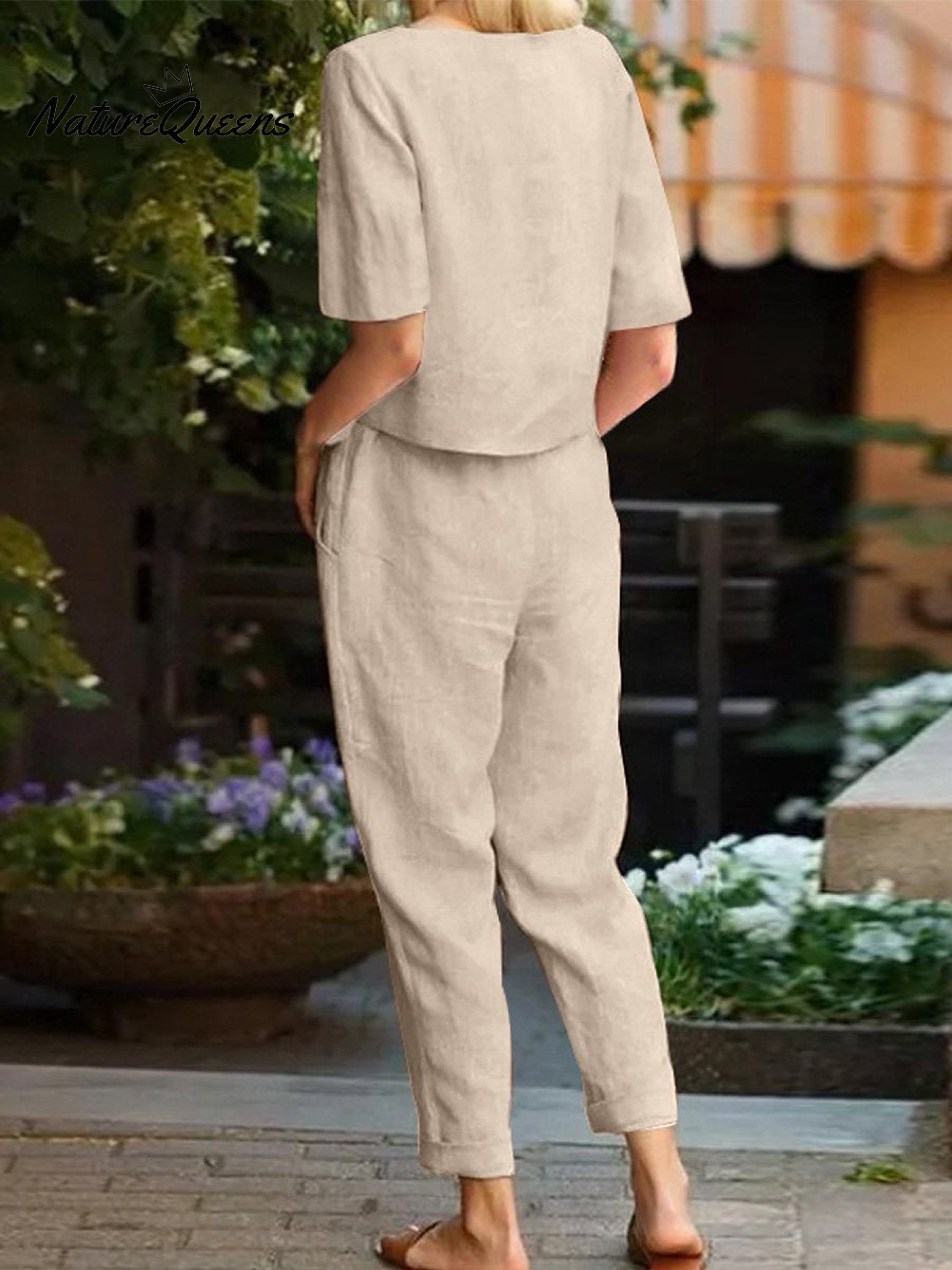Cotton and Linen Summer Half-Sleeve Oversized Homewear Suit