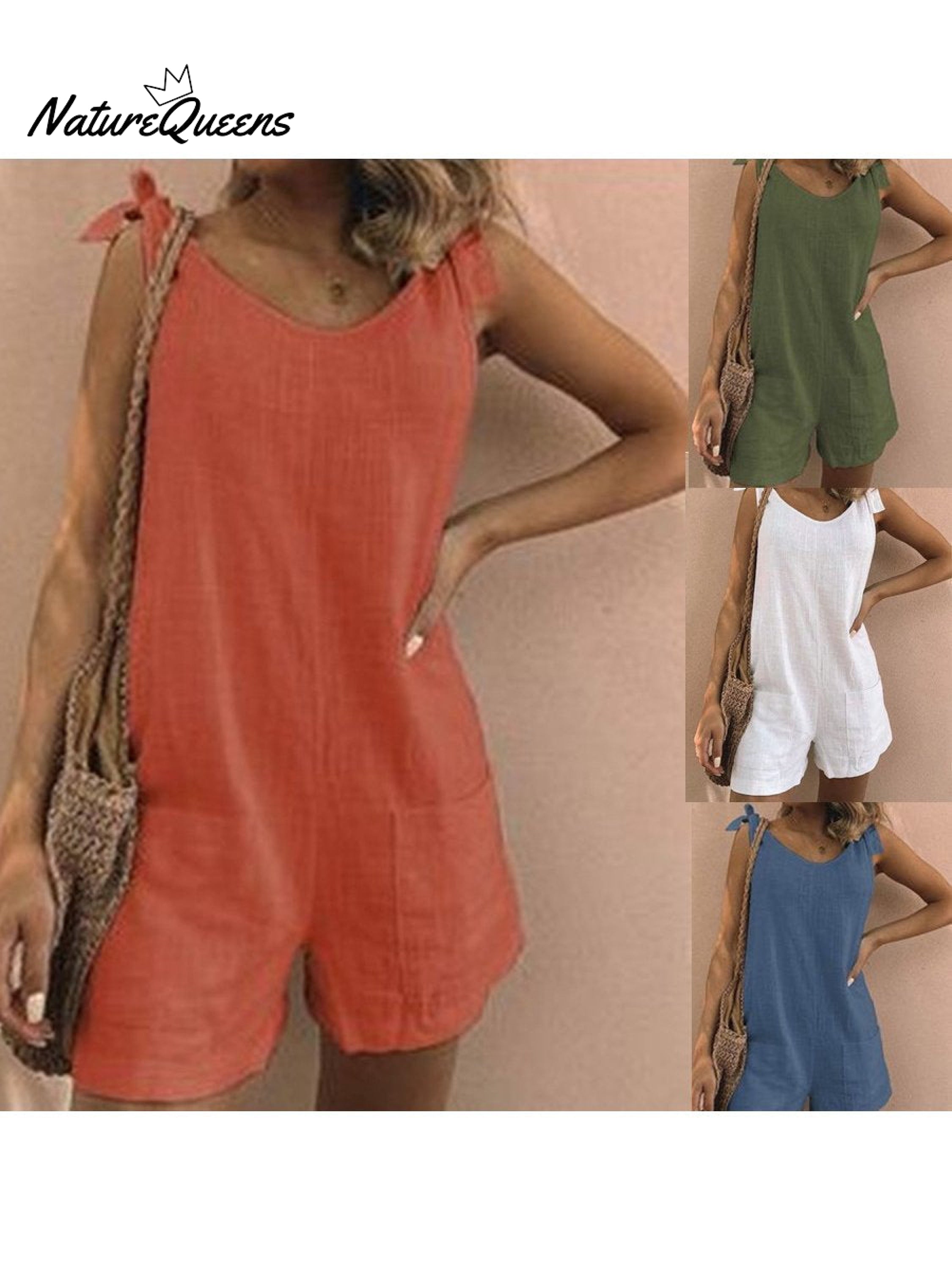Women's Cotton Overalls Casual Sleeveless Shorts Romper Jumpsuit