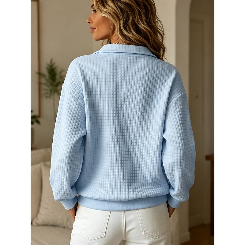 Women's Waffle-Textured Half-Zip Pullover - Blue back view