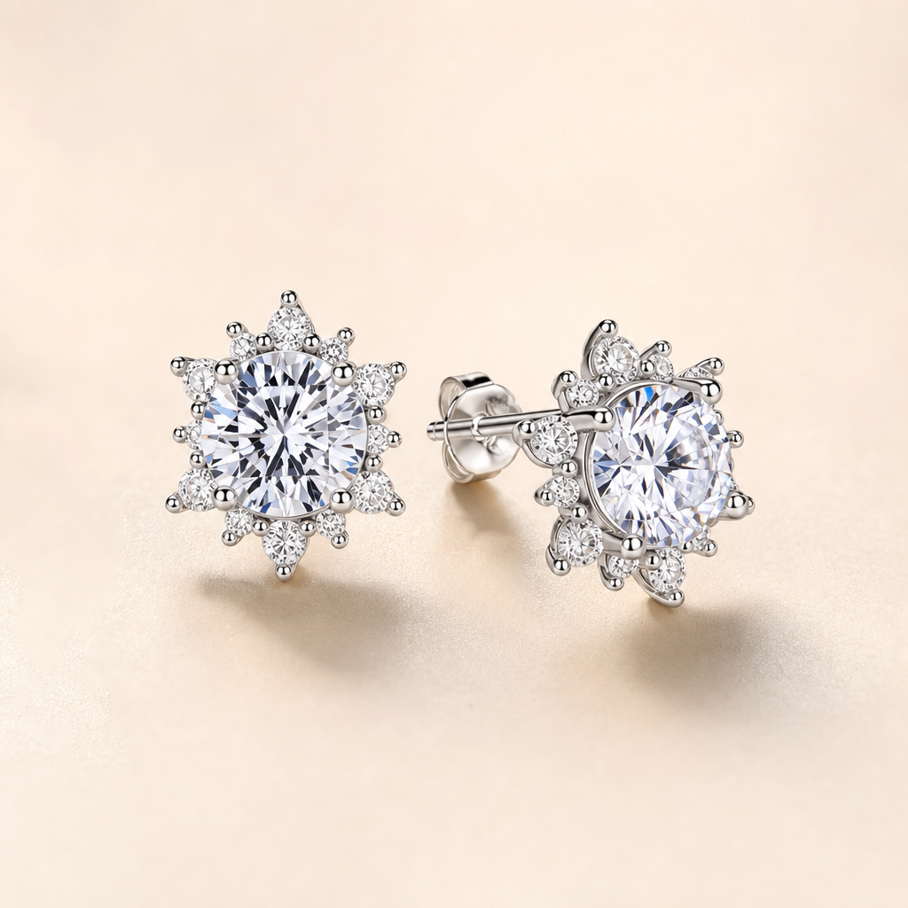 Radiant Snowflake Moissanite Earrings - 2.48ct Sparkling Elegance in Silver Plated 18K White Gold