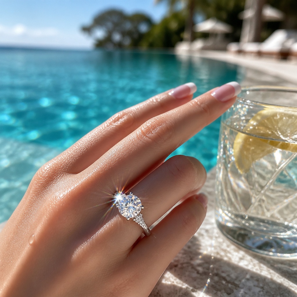VFeather Dainty 2.2 CTW Round Moissanite Ring in 18K White Gold-Plated 925 Sterling Silver