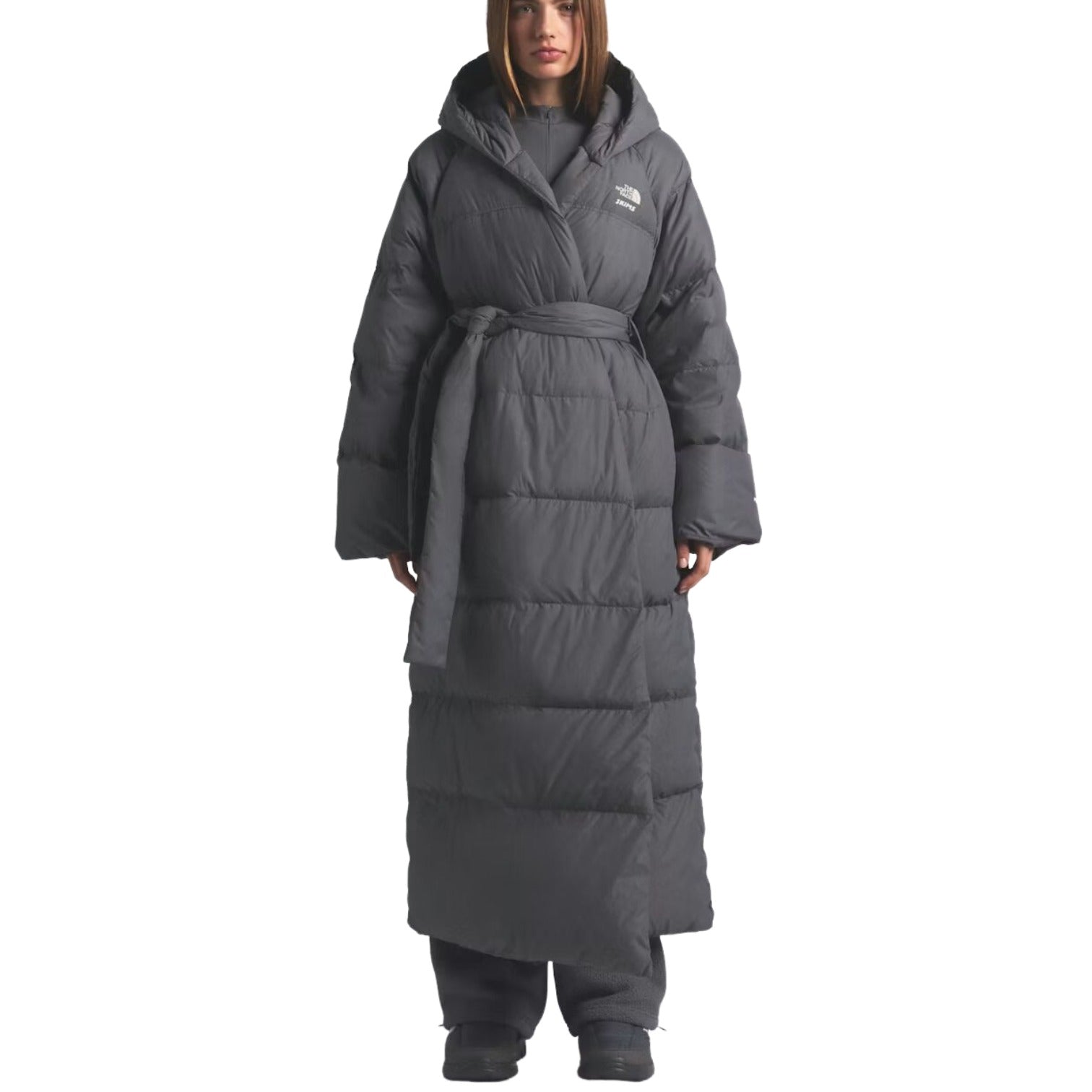 (WMNS) The North Face x SKIMS FW25 Nuptse Wrap Parka 'Gunmetal' NF0A8JJB-T8L - A8JJB-GUN-BD-SKIMS-TNF_2829-FR_converted