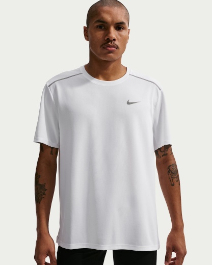 Nike Miler Dri-FIT Kısa Kollu Erkek Koşu Üstü - Beyaz/Beyaz