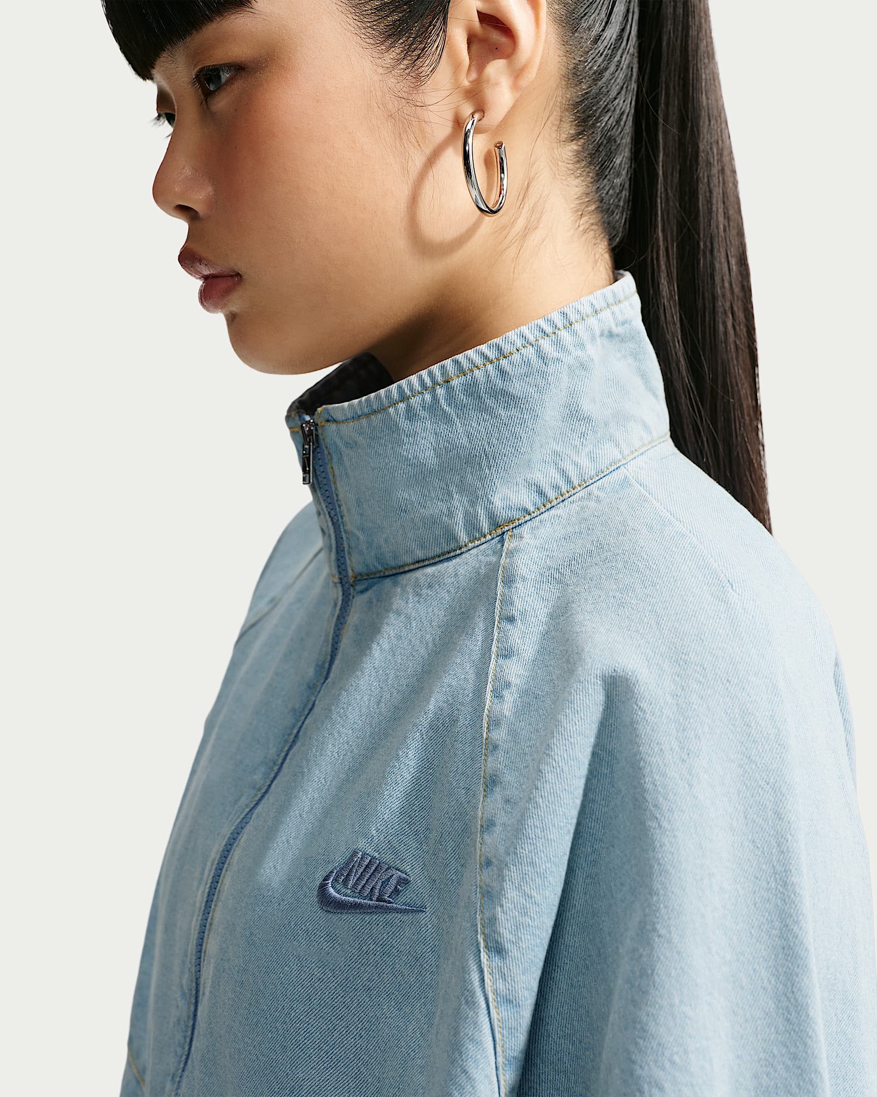 Nike Windrunner Bol Kesimli Kadın Kot Ceketi - Light Armory Blue/Work Blue