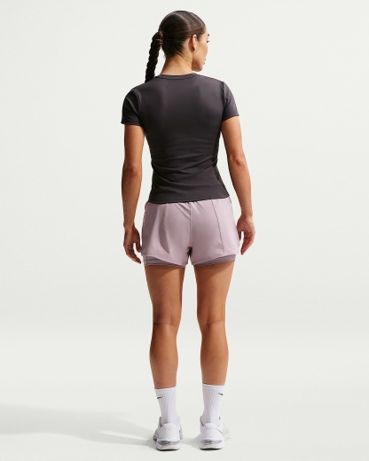 Nike One Dri-FIT Yüksek Belli 8 cm 2'si 1 Arada Kadın Şortu - Light Violet Ore/Beyaz