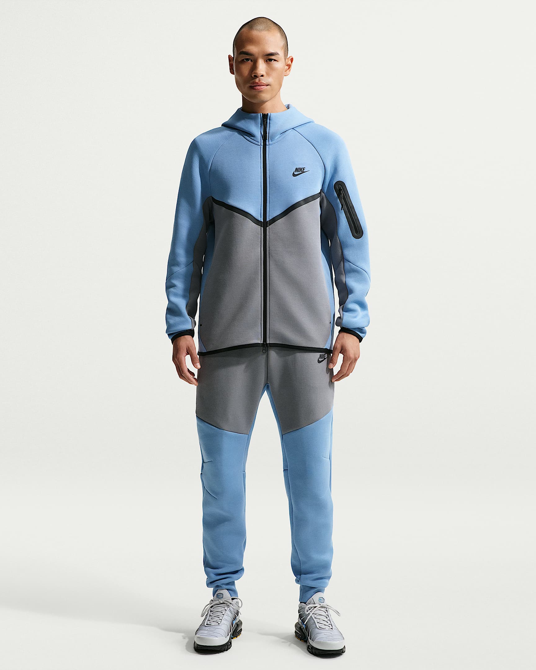 Nike Tech Fleece Windrunner Tam Boy Fermuarlı Erkek Ceketi - Work Blue/Cool Grey/Siyah