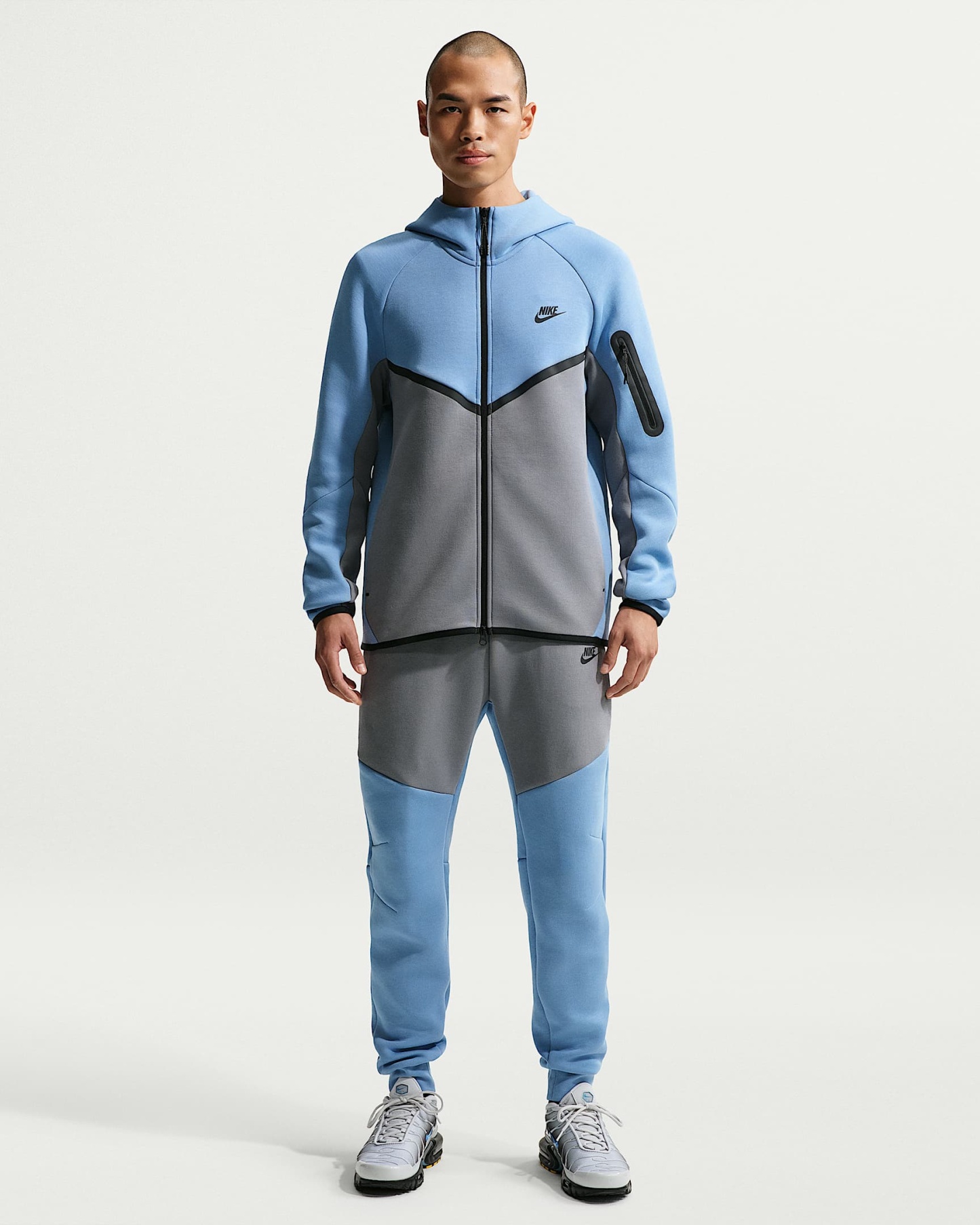 Nike Tech Fleece Windrunner Tam Boy Fermuarlı Erkek Ceketi - Work Blue/Cool Grey/Siyah