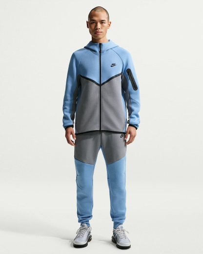 Nike Tech Fleece Windrunner Tam Boy Fermuarlı Erkek Ceketi - Work Blue/Cool Grey/Siyah