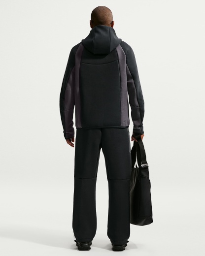 Nike Tech Renk Bloklu Tam Boy Fermuarlı Fleece Windrunner Erkek Ceketi - Siyah/Anthracite/Siyah