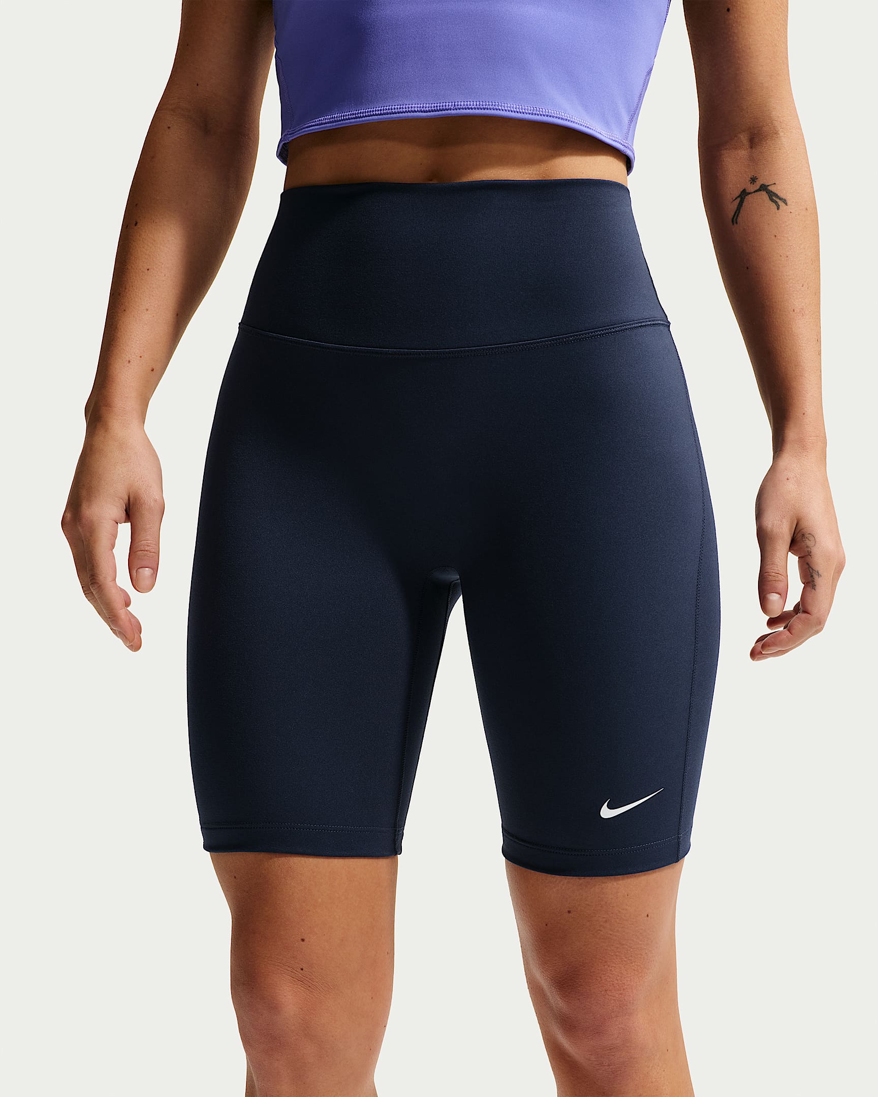 Nike One Yüksek Belli 20 cm Kadın Bisiklet Şortu - Midnight Navy/Beyaz