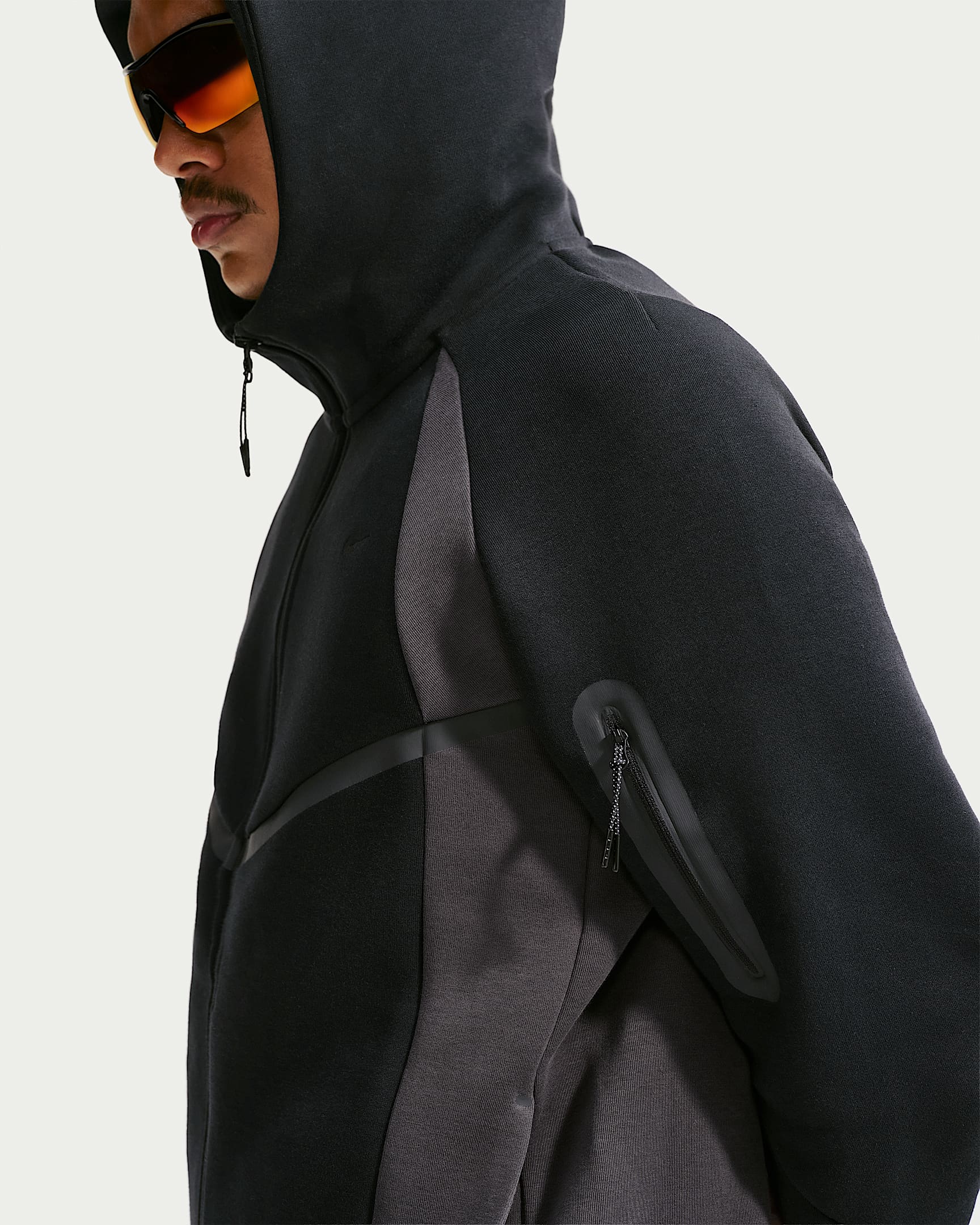Nike Tech Renk Bloklu Tam Boy Fermuarlı Fleece Windrunner Erkek Ceketi - Siyah/Anthracite/Siyah