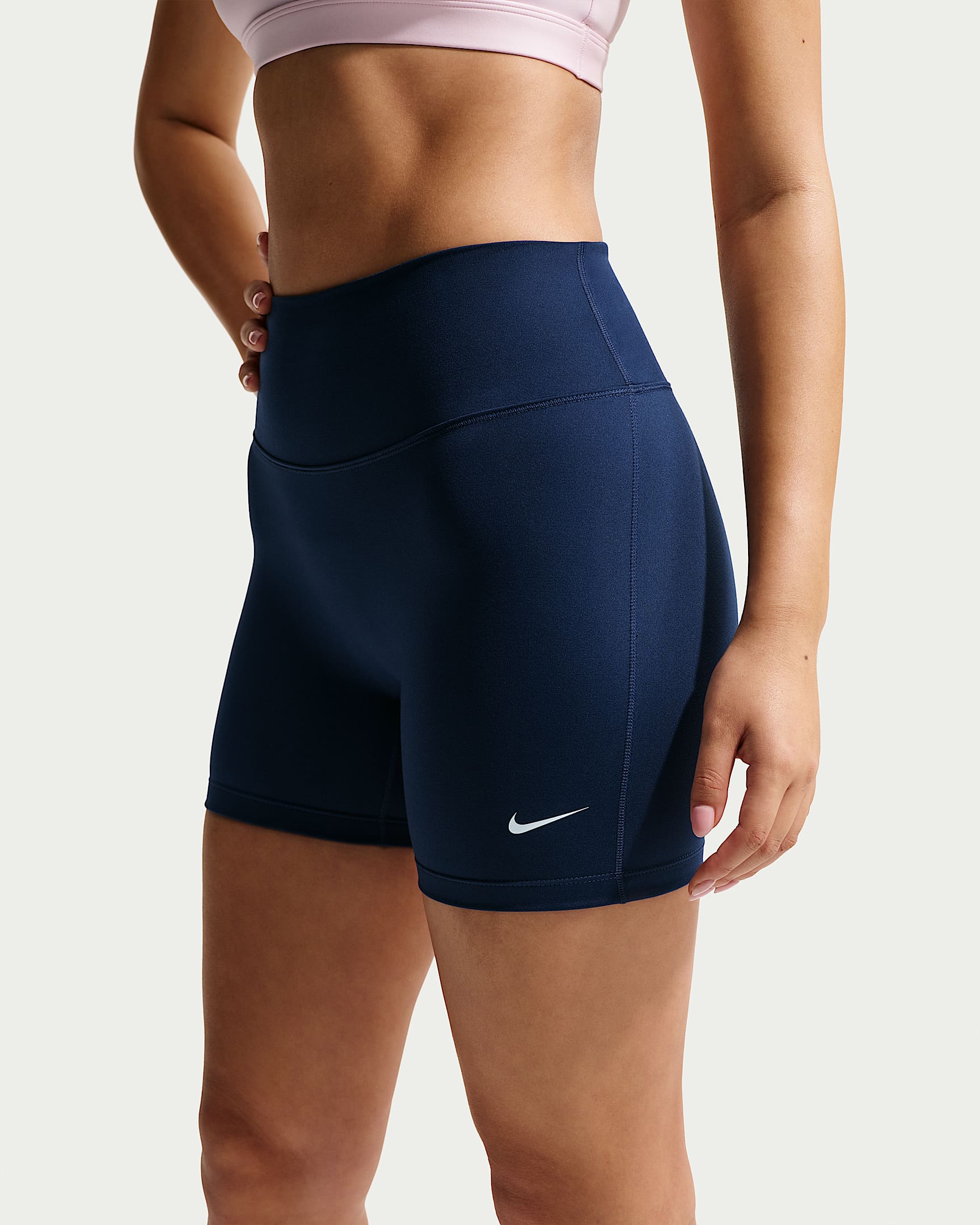 Nike One Yüksek Belli 13 cm Kadın Bisiklet Şortu - Midnight Navy/Beyaz