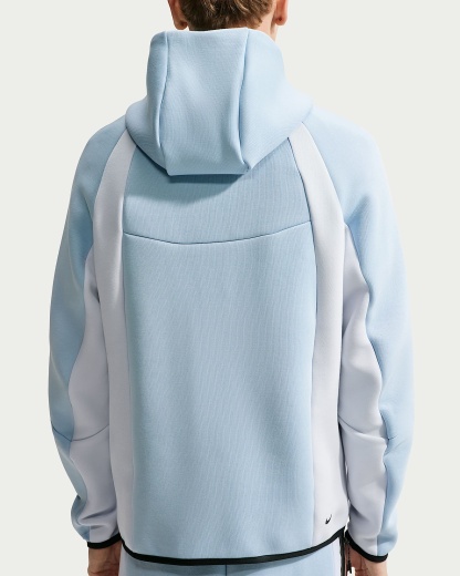 Nike Tech Renk Bloklu Tam Boy Fermuarlı Fleece Windrunner Erkek Ceketi - Light Armory Blue/Football Grey/Siyah
