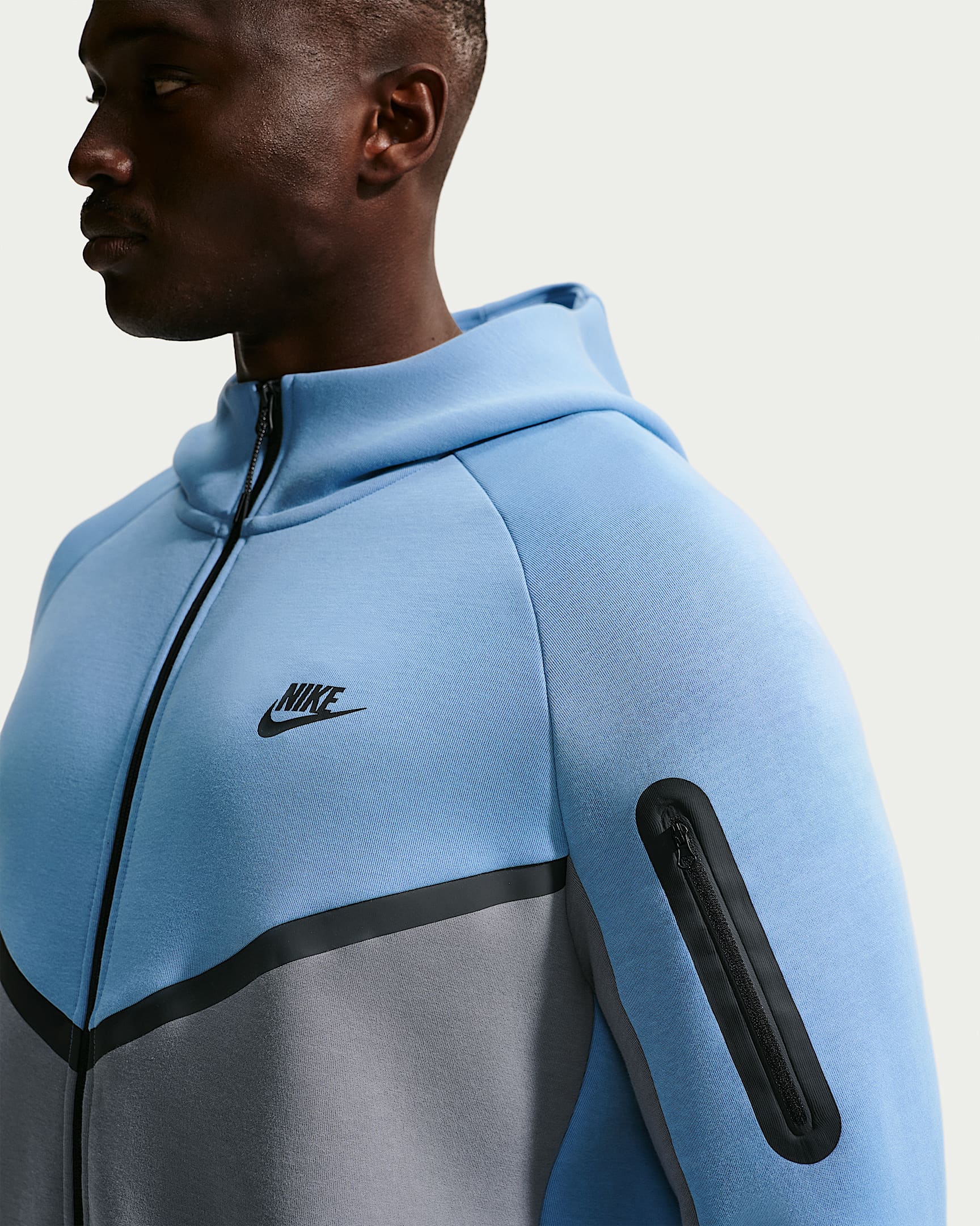 Nike Tech Fleece Windrunner Tam Boy Fermuarlı Erkek Ceketi - Work Blue/Cool Grey/Siyah