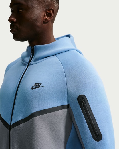 Nike Tech Fleece Windrunner Tam Boy Fermuarlı Erkek Ceketi - Work Blue/Cool Grey/Siyah
