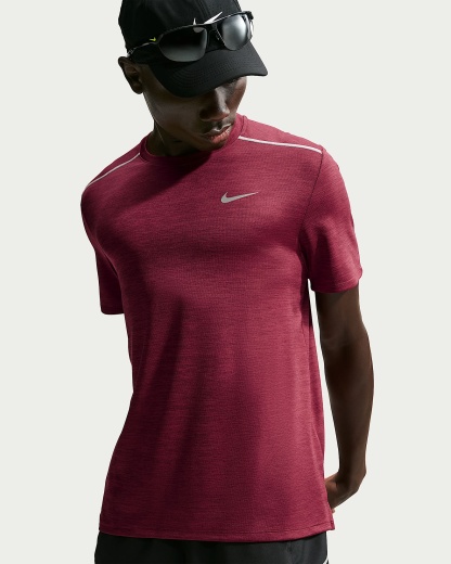 Nike Miler Dri-FIT Kısa Kollu Erkek Koşu Üstü - Tough Red/Mystic Dates/Heather