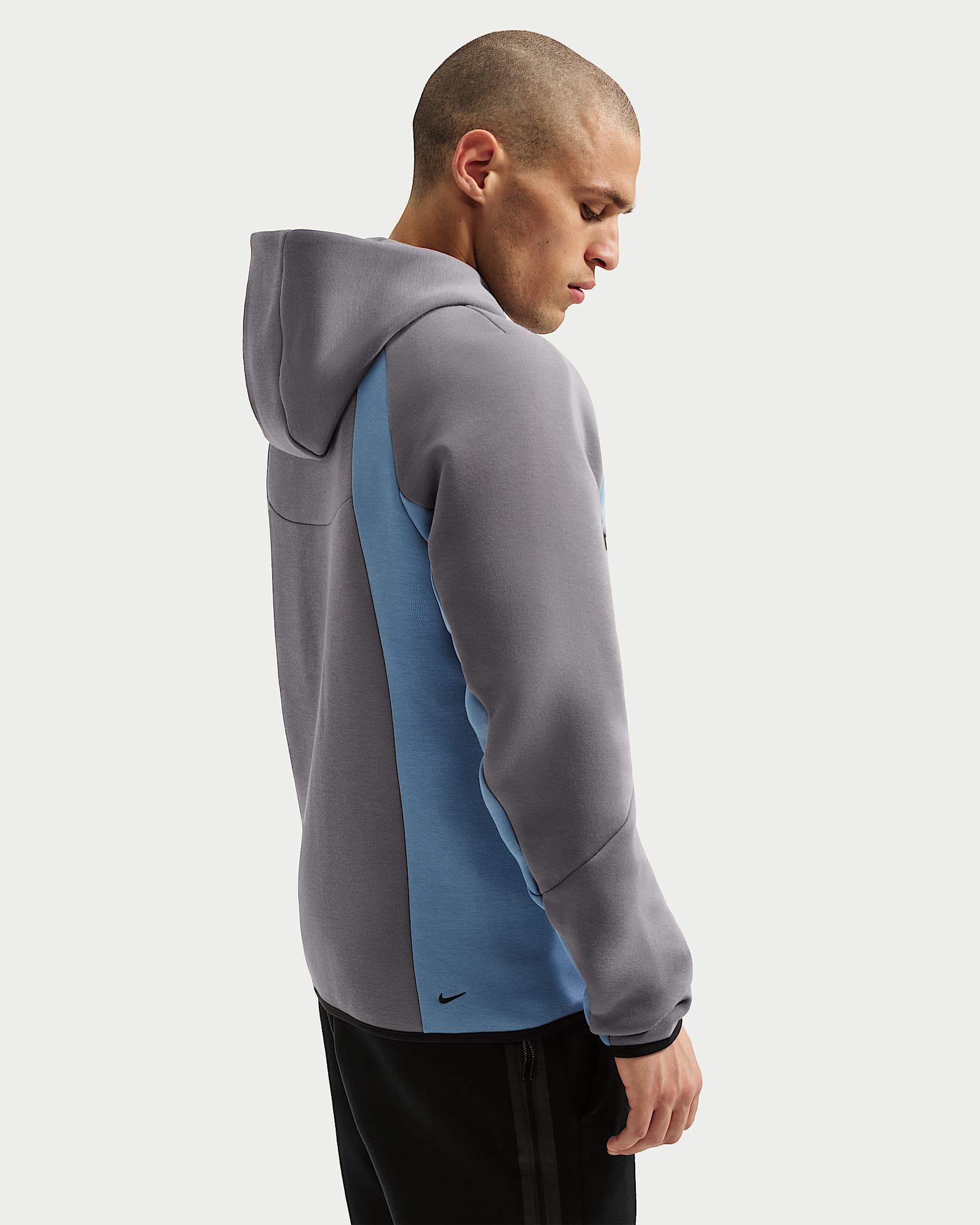 Nike Tech Renk Bloklu Tam Boy Fermuarlı Fleece Windrunner Erkek Ceketi - Pencil Point/Work Blue/Siyah