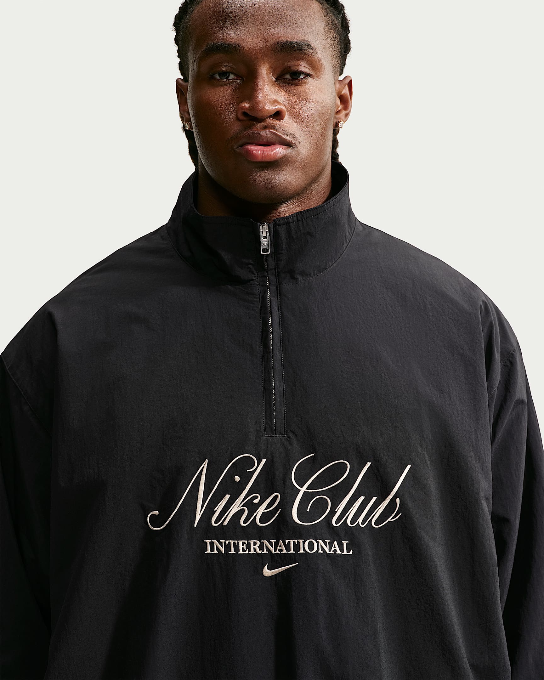 Nike Club Yarım Fermuarlı Erkek Ceketi - Siyah/Sanddrift/Sanddrift