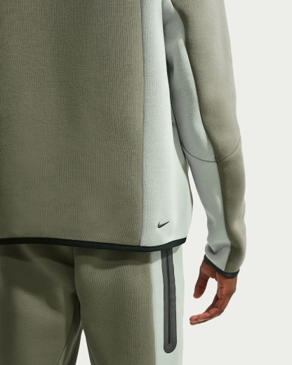 Nike Tech Renk Bloklu Tam Boy Fermuarlı Fleece Windrunner Erkek Ceketi - Silver Sage/Jade Horizon/Siyah