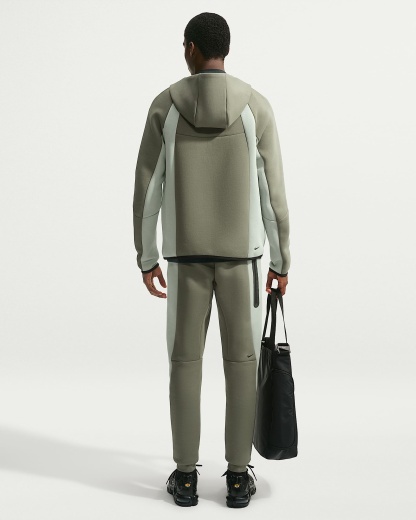Nike Tech Renk Bloklu Tam Boy Fermuarlı Fleece Windrunner Erkek Ceketi - Silver Sage/Jade Horizon/Siyah
