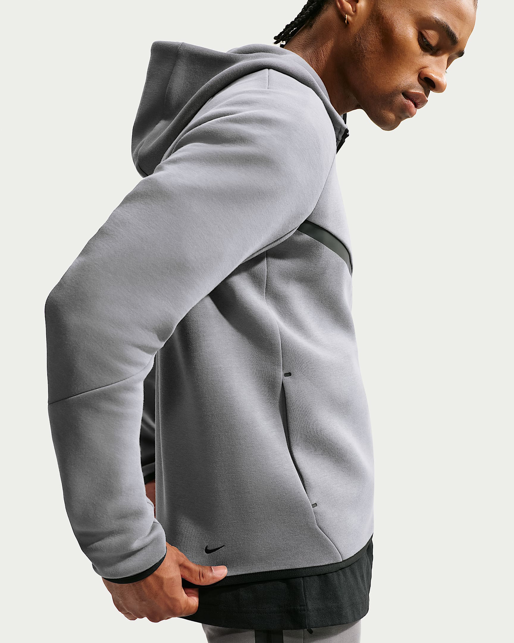 Nike Tech Fleece Windrunner Tam Boy Fermuarlı Erkek Ceketi - Smoke Grey/Football Blue