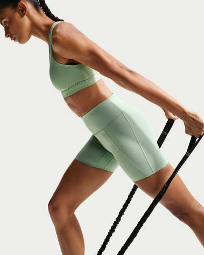 Nike Universa Yüksek Belli Ön Dikişsiz 13 cm Kadın Bisiklet Şortu - Steam/Dutch Green/Dutch Green