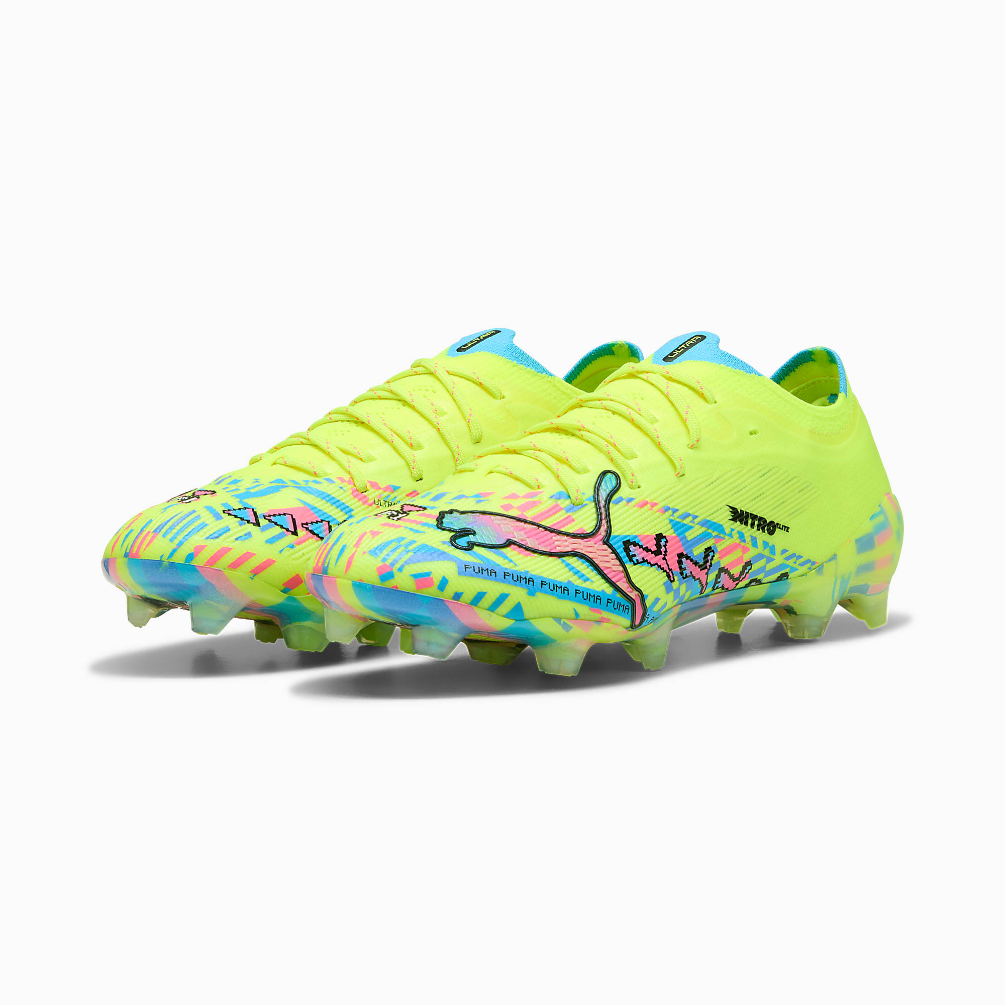 ULTRA NITRO™ 7 ULTIMATE ADVANCED LEVEL FG UNISEX Krampon - PUMA White-Blue Glimmer-Pink Glimmer-Yellow Alert - 109238_01 - Görsel 2
