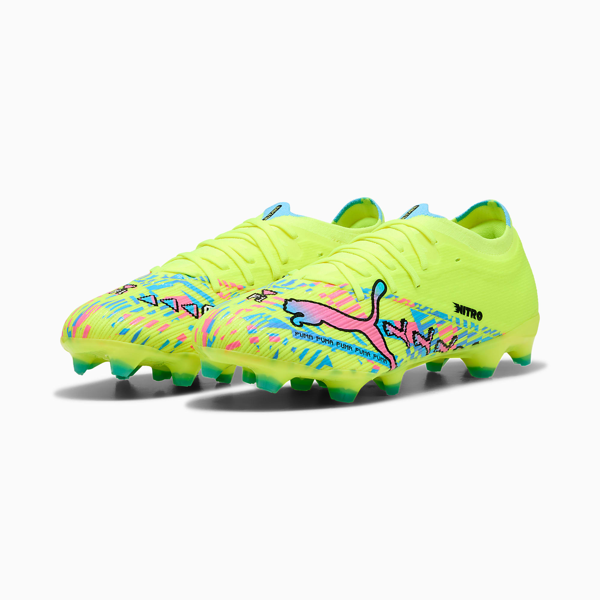 ULTRA NITRO™ 7 MATCH ADVANCED LEVEL FG/AG UNISEX Krampon - PUMA White-Blue Glimmer-Pink Glimmer-Yellow Alert - 109240_01 - Görsel 2