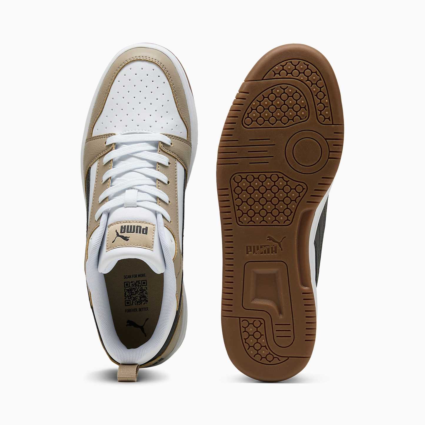 Rebound V6 Low UNISEX Ayakkabı - PUMA White-PUMA Black-Ice Coffee - 406388_52 - Görsel 4