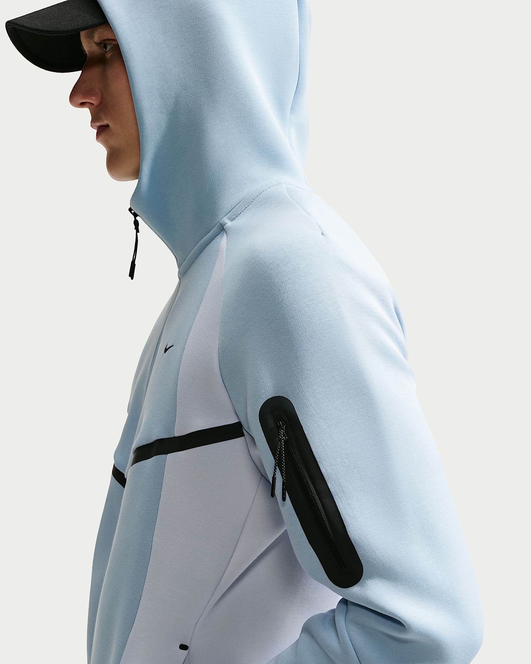 Nike Tech Renk Bloklu Tam Boy Fermuarlı Fleece Windrunner Erkek Ceketi - Light Armory Blue/Football Grey/Siyah
