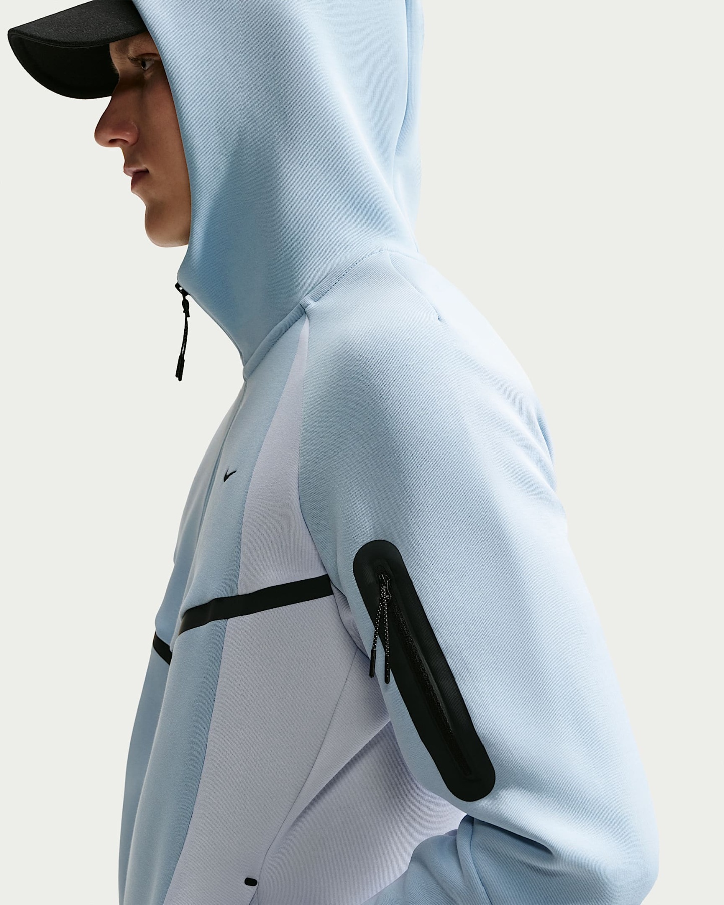 Nike Tech Renk Bloklu Tam Boy Fermuarlı Fleece Windrunner Erkek Ceketi - Light Armory Blue/Football Grey/Siyah